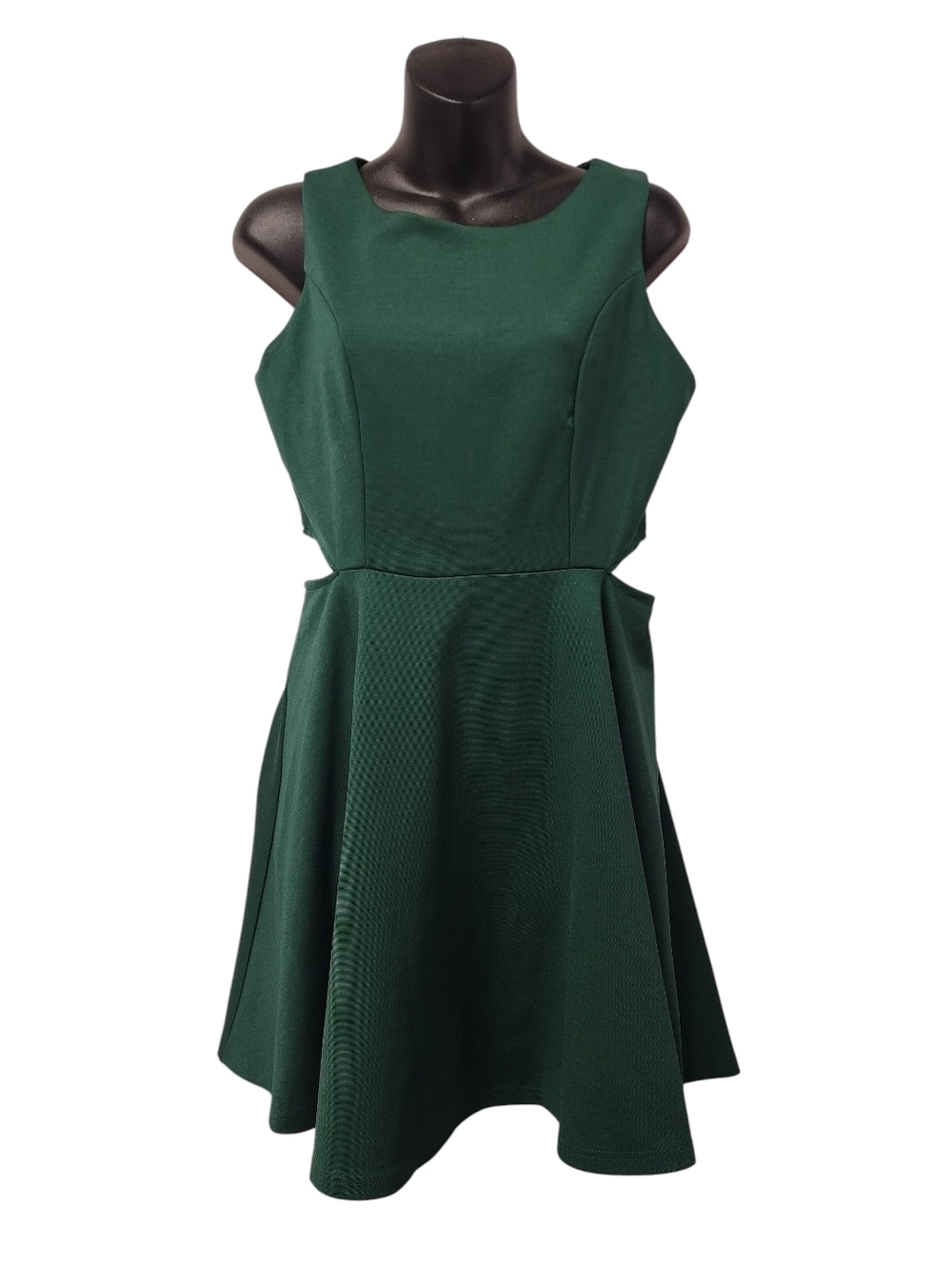 BelongSci Emerald Green Sleeveless Cutout Waist Fit & Flare Mini Dress Sz M NWT